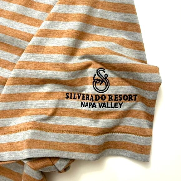 Peter Millar Crown Crafted Gray Orange Stripe Mens Polo Sz L - Picture 5 of 9